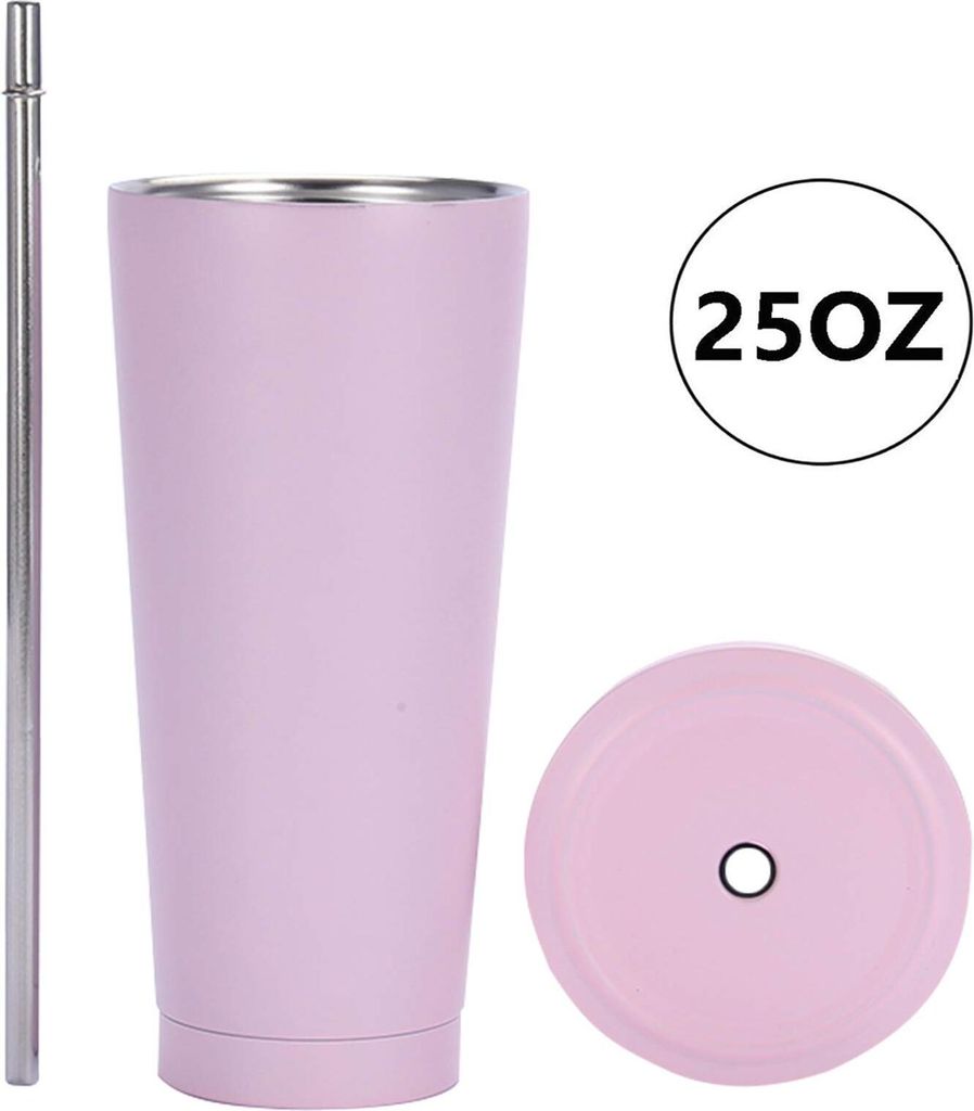 Tasse en acier inoxydable de 750 ml avec paille et Image du produit 