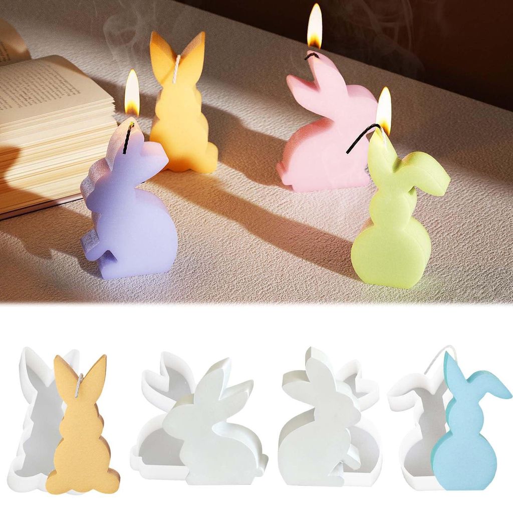 4-teilige Silikonform für einen Hasen, 3D-Osterfigur für Bastelarbeiten, Gips und Kerzen.