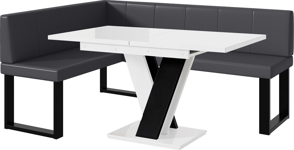 MEBLINI Eckbank für Esszimmer mit ausziehbarem Tisch - Küchenbank - Essecke - Sitzecke Küche - PETER - U-Beine 128x168x87cm Links - Grau Kunstle...