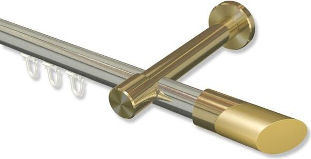 Interdeco Innenlaufstange, Gardinenstange mit Innenlauf Edelstahl-Optik / Messing-Optik Modell Prestige Verano, 20 mm Ø 1-läufig, 220 cm
