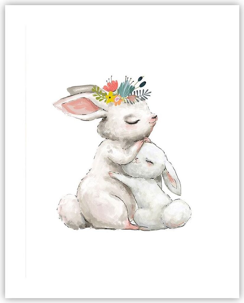 Poster - Poster ohne Rahmen - Kaninchen Hase Kinder - 40x50 cm - Wand Bild - Wanddeko - Wandbilder - Kunstposter - Wandposter - Bilder - Kunstdruck...