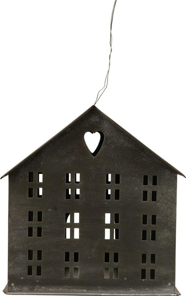 Windlichter Häuschen Haus Fenster Schnur schwarz 17,5x20,5x18 cm