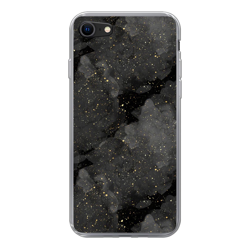 MuchoWow Handyhülle Schutzhülle Hülle für iPhone SE 2022 Marmor - Glitter - Gold - Schwarz - Muster Silikon Softcase Handy Hülle - Schutzhülle