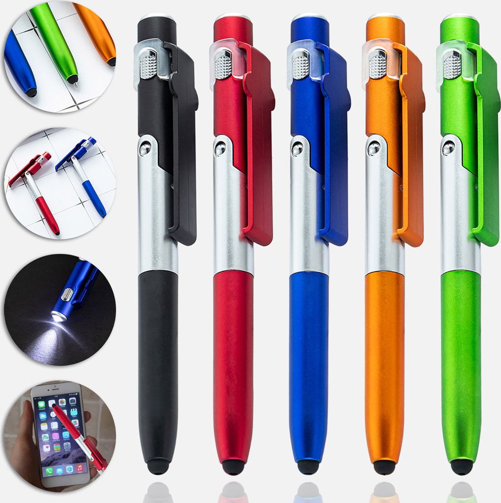 4-in-1-Kugelschreiber mit Stylus, LED-Licht, Telefonständer, sanftes Schreiben, leicht zu halten, ergonomischer Kugelschreiber