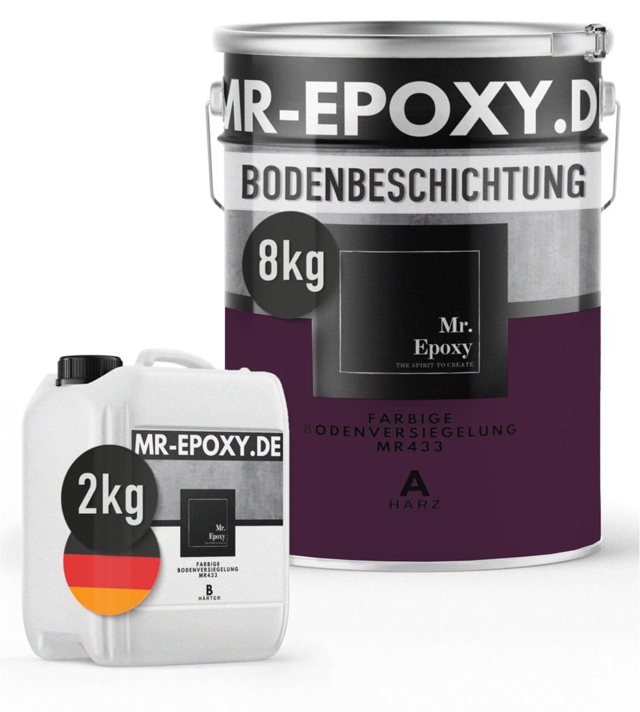 Mr. Epoxy Epoxidharz Bodenbeschichtung (10 kg, RAL 4007 Purpurviolett) - 2K Betonfarbe für Garagen, Keller & Werkstatt Boden - Flüssigkunststoff ...