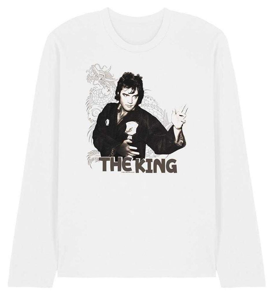 Elvis Presley - "Fighting King" T-Shirt für Herren/Damen Uni, Langärmlig TV33278 (XL) (Weiß)