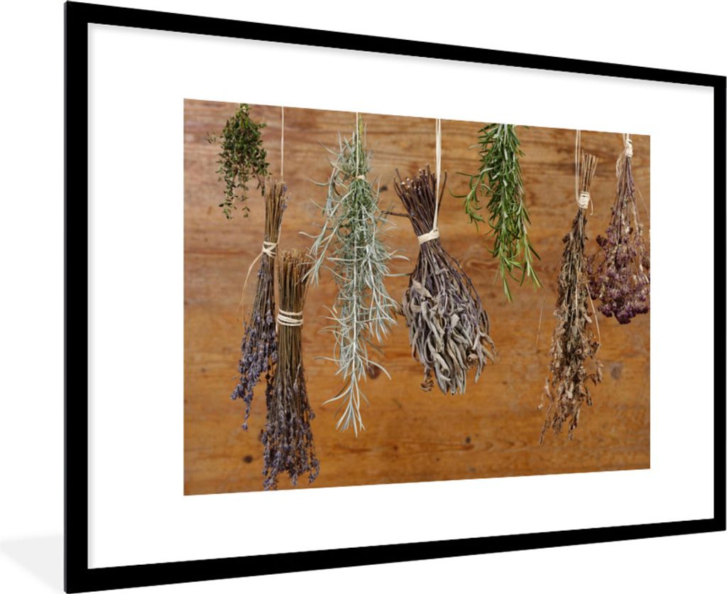 MuchoWow Gerahmtes Poster Getrocknete Kräuter 90x60 cm - Poster mit Schwarzem Bilderrahmen Wandposter Rahmen Foto Bilder - Wanddekoration - Fotos