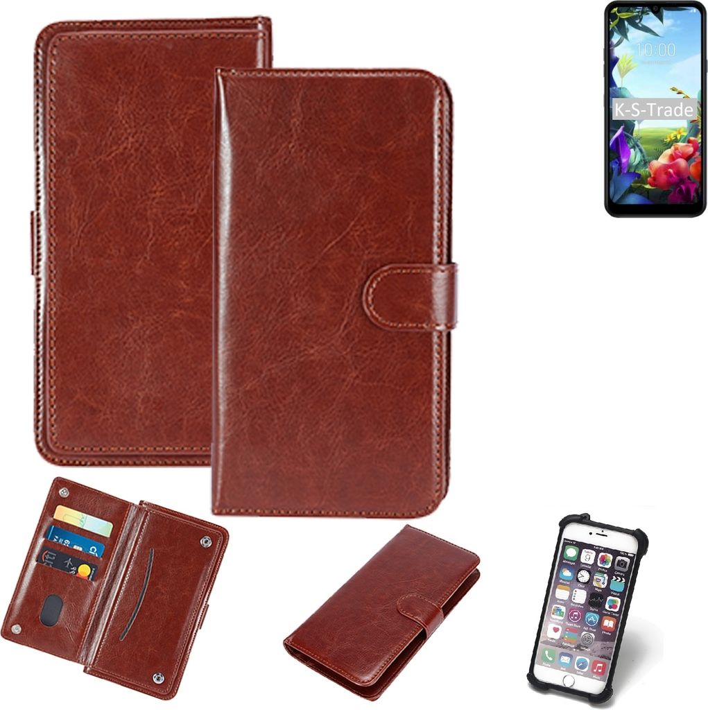 K-S-Trade 360° Hülle kompatibel mit LG Electronics K40S braun Kunstleder Case BookCase WalletCase Kunstlederederhülle Handyhülle, Rundumschutz