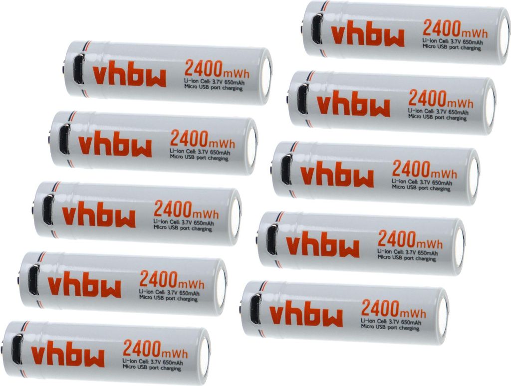 vhbw 10x AA Mignon Akkus mit Micro USB-Anschluss (650 mAh, 1,5 V, Li-Ion)
