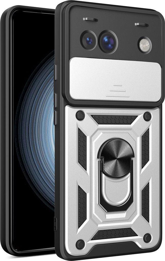 Hülle für Google Pixel 10 /Pixel 10 Pro Magnetische Ring Ständer Halter Dia Kameraschutz TPU Bumper Silikon Schutzhülle Silber