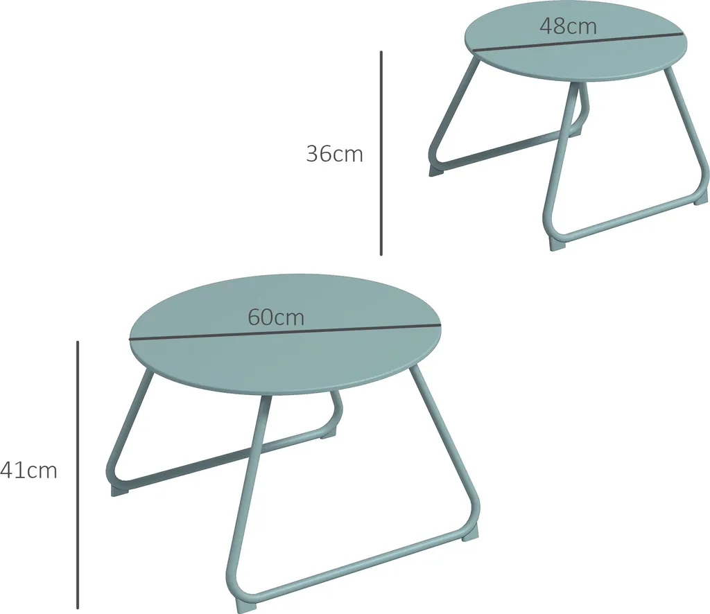 Lot de 2 tables basses gigognes de jardin en métal bleu époxy stables - 5
