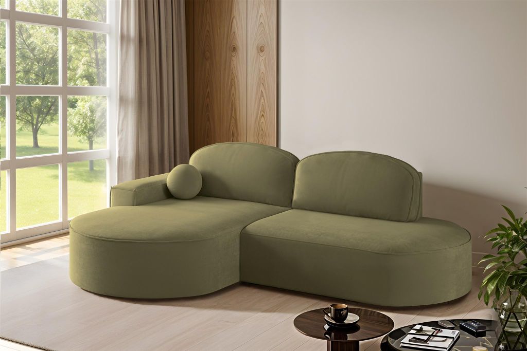 Ecksofa Schlafsofa Sofa GIRONA Stoff Salvador Olivgrün Ottomane Links