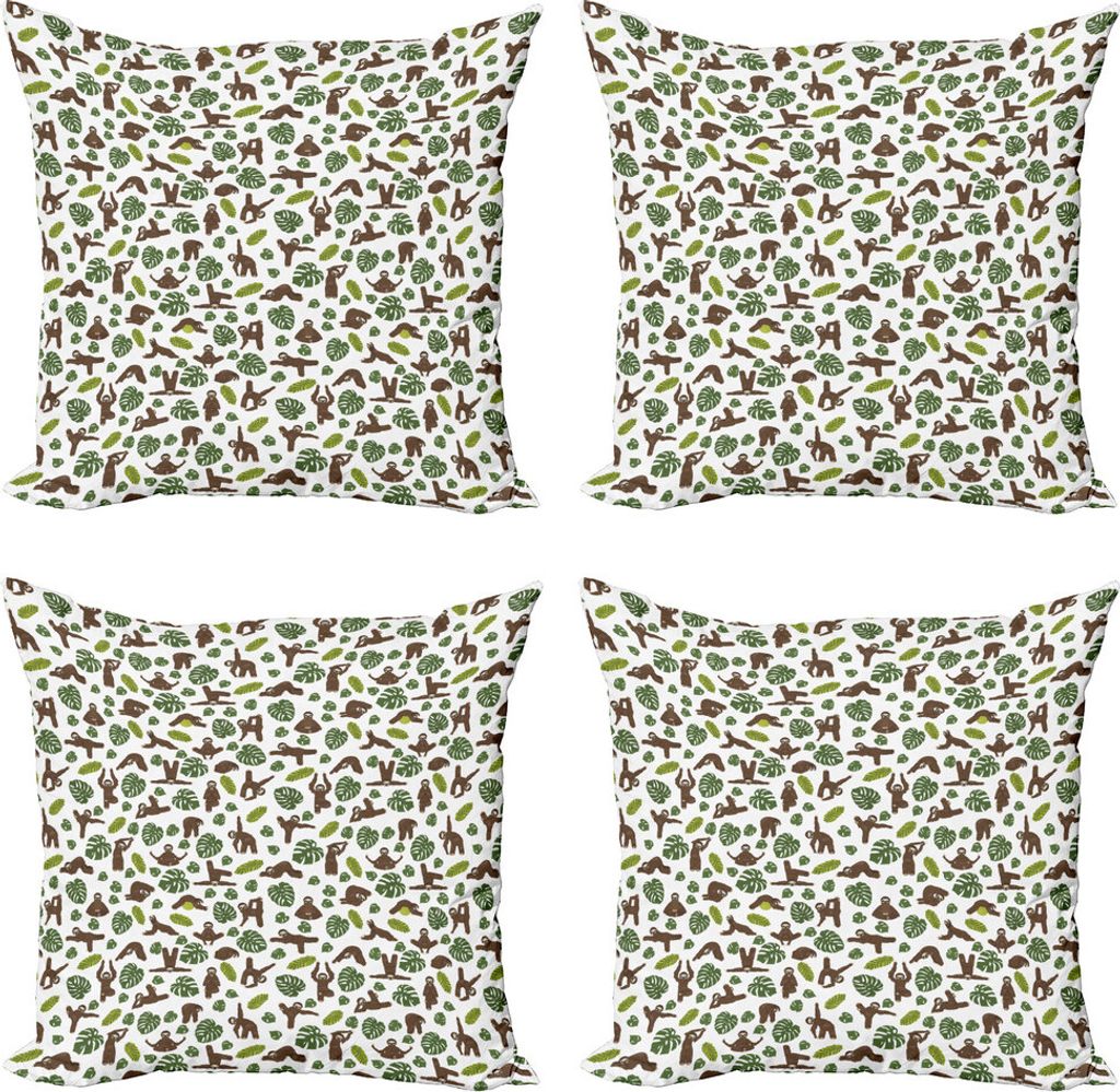 ABAKUHAUS lustige Sloth Kissenbezug Set (4 Stück), Faule Tier Monstera, Moderner Doppelseitiger Digitaldruck, 50 cm x 50 cm, Umber Olivgrün
