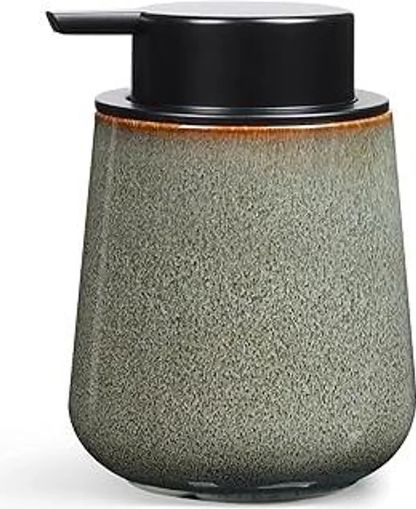 Dispenser per sapone in porcellana naturale Dispenser per detersivo, 350 ml Dispenser per sapone in gres Dispenser per sapone per bagno, cucina, ricaricabile Dispenser per sapone liquido con pompa grande, colorato - 1