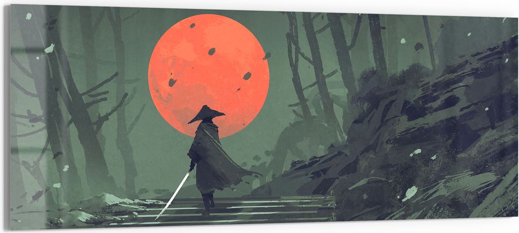 DEQORI Glasbild Echtglas 125x50 cm 'Waldweg zum Mond' Wandbild Bild modern Deko