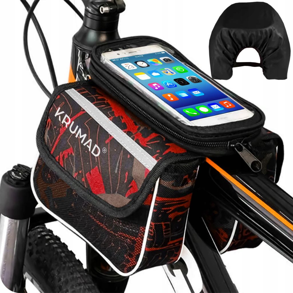 KRUMAD Fahrradtasche wasserdicht, Touchscreen Fenster, Handyhalterung bis 6,7", Reflektoren, für MTB, E-Bike, Citybike, Oberrohrtasche