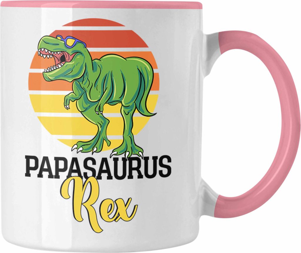 Trendation - Lustiges Geschenk für Besten Papa Tasse "Papasaurus Rex" Vatertag Geschenkidee (Rosa)