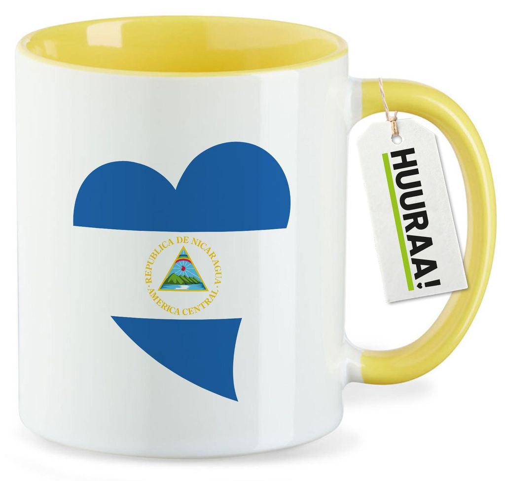 Huuraa Kaffeetasse Nicaragua Flagge Herz 330ml Gelb Keramik Kaffeebecher Geschenkidee