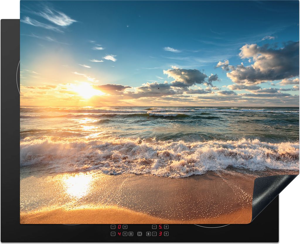 KitchenYeah Herdabdeckplatte Strand - Meer - Sonnenuntergang , 65x52cm, Küche Deko, Glaskeramikfeld Herdabdeckung, Abdeckplatte fùr Kochfeld