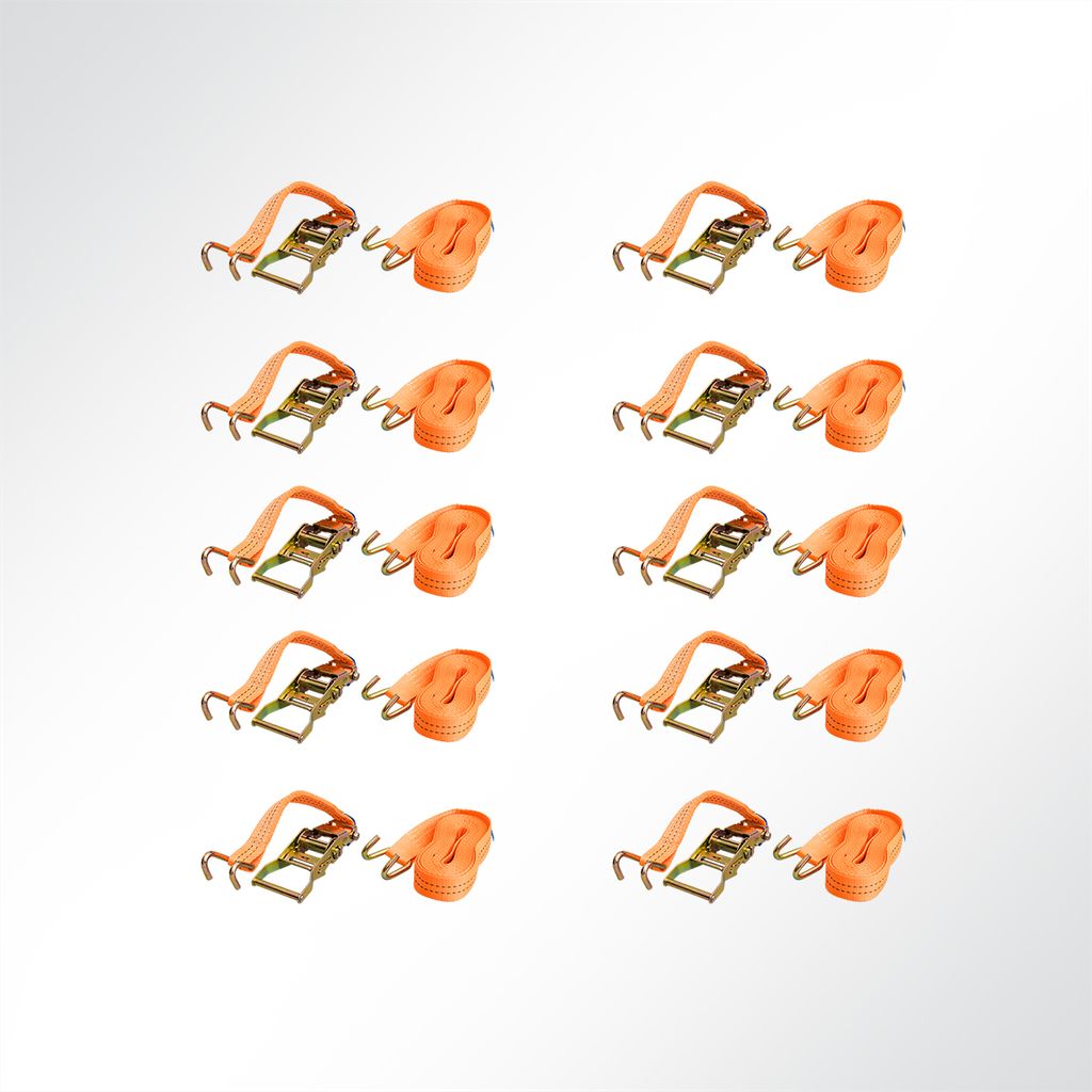 10x Ratschen Zurrgurt Spanngurt mit Klauenhaken 6,1 Meter 35mm orange 2000kg 2t EN12195-2