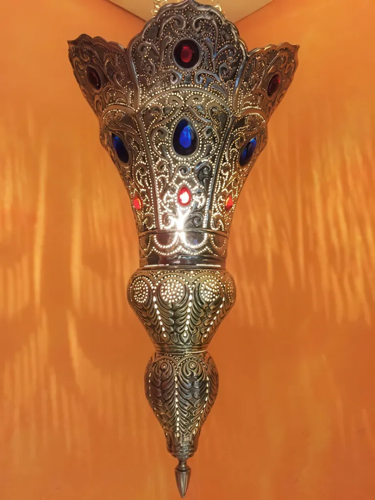 Lustre oriental en laiton argenté Baysan 45cm pour salon et chambre