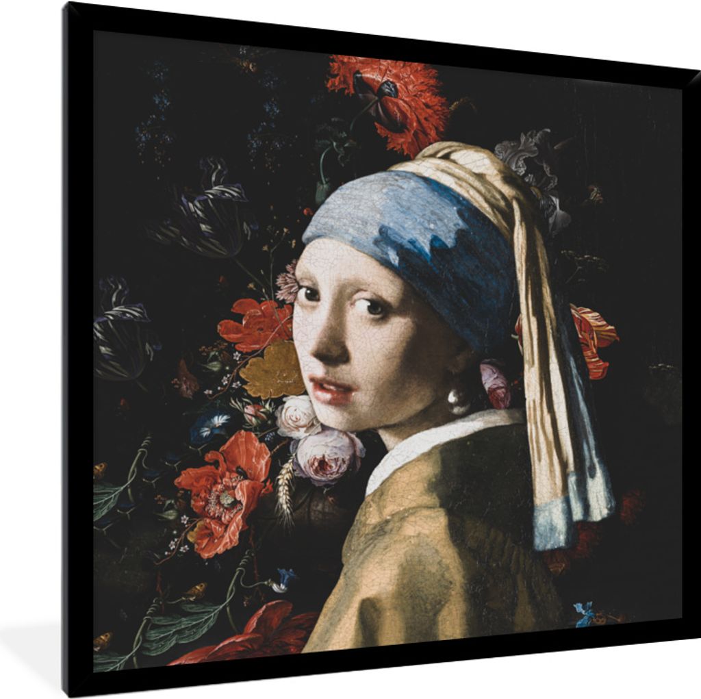 MuchoWow MuchoWow Gerahmtes Poster Das Mädchen mit dem Perlenohrring - Vermeer - Kunst 40x40 cm - Poster mit zchwarzem Bilderrahmen - Mit Rahm...