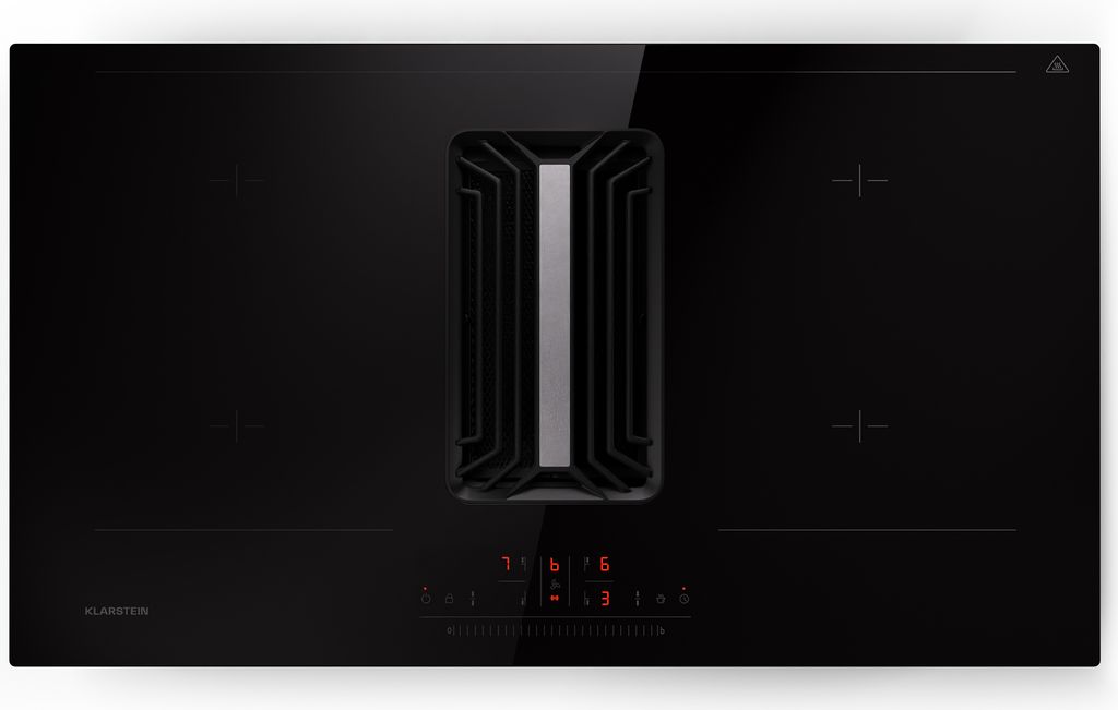 Klarstein 2-in-1 Kochfeld mit Dunstabzug Integriert, Induktionskochfeld mit Dunstabzug für Kochinsel, 4er Kochfeld mit Integriertem Dunstabzug, 75...