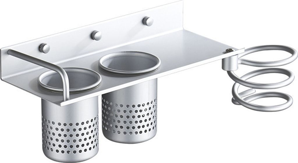 Wandhalterung für Fön, Zahnbürste und Fön, aus Aluminium, mit 2 Tassen