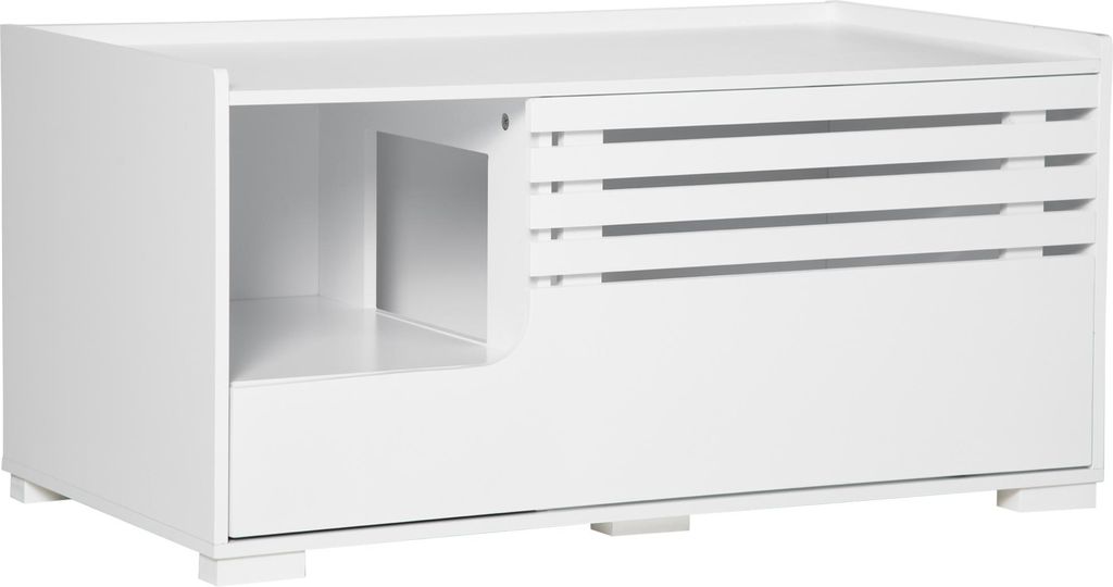 Katzenschrank mit 2 Regalen 2-in-1 Design Magnettür Weiß
