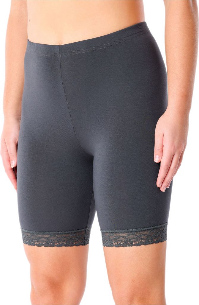 Merry Style Damen Kurze Leggings mit Spitze Freizeithose High Waist Radlerhose Hohe Taille aus Viskose MS10-431(Graphit, XS)