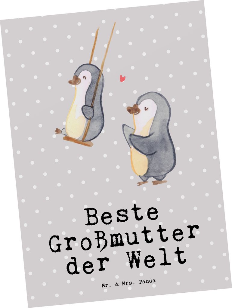 Mr. & Mrs. Panda Postkarte Pinguin Beste Großmutter der Welt - Grau Pastell - Geschenk, Grußkarte, Omi, Ansichtskarte, Grosseltern, Postkarten, b...