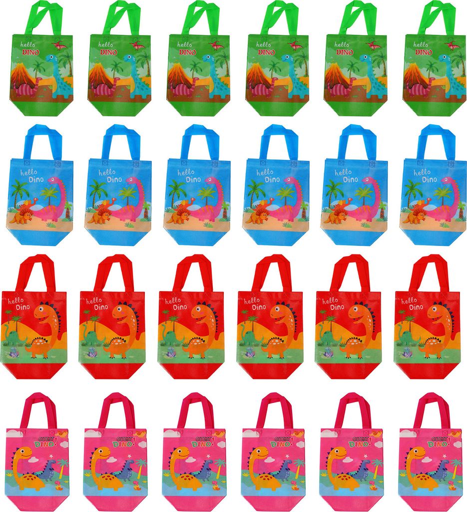 24 Stück Süße Dino-Geschenktüten, faltbare Vlies-Partybeutel für Geburtstag, Baby-Shower