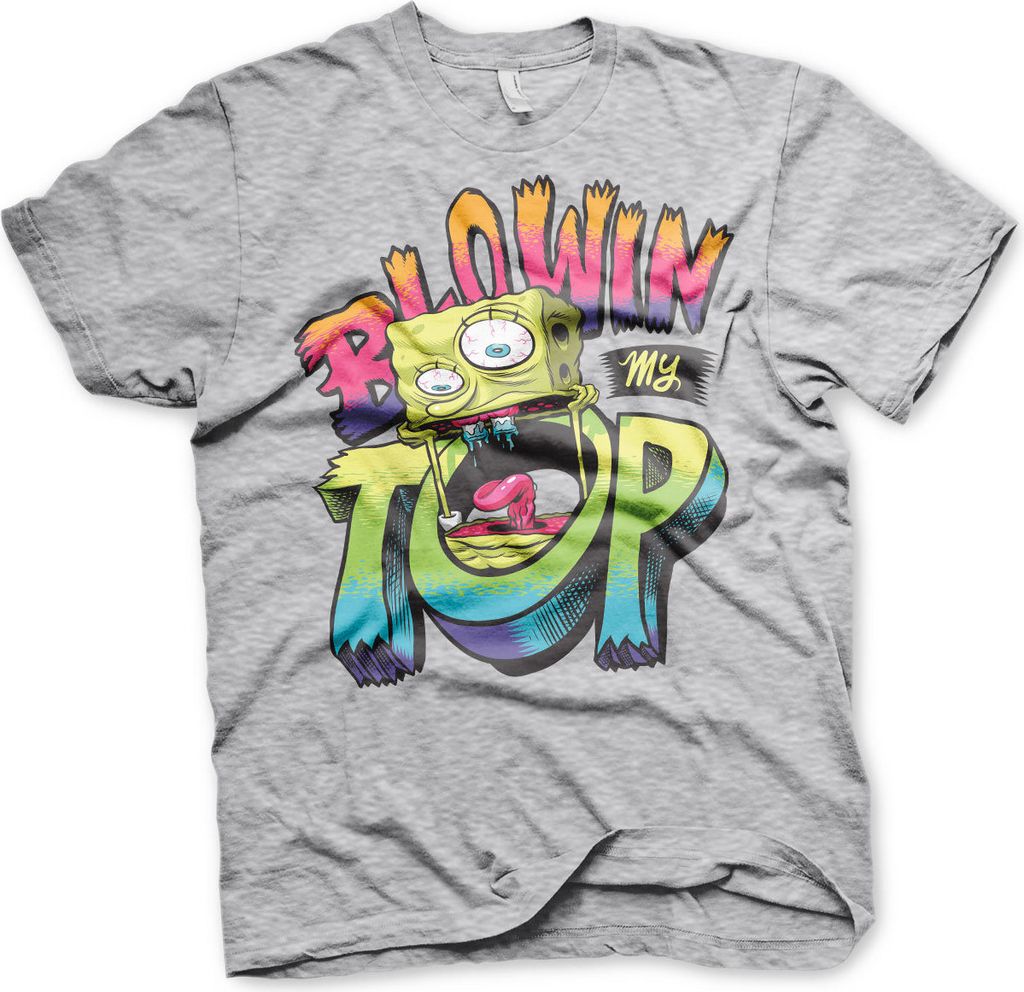SpongeBob Blowin My Top T-Shirt - Large - HeatherGrey