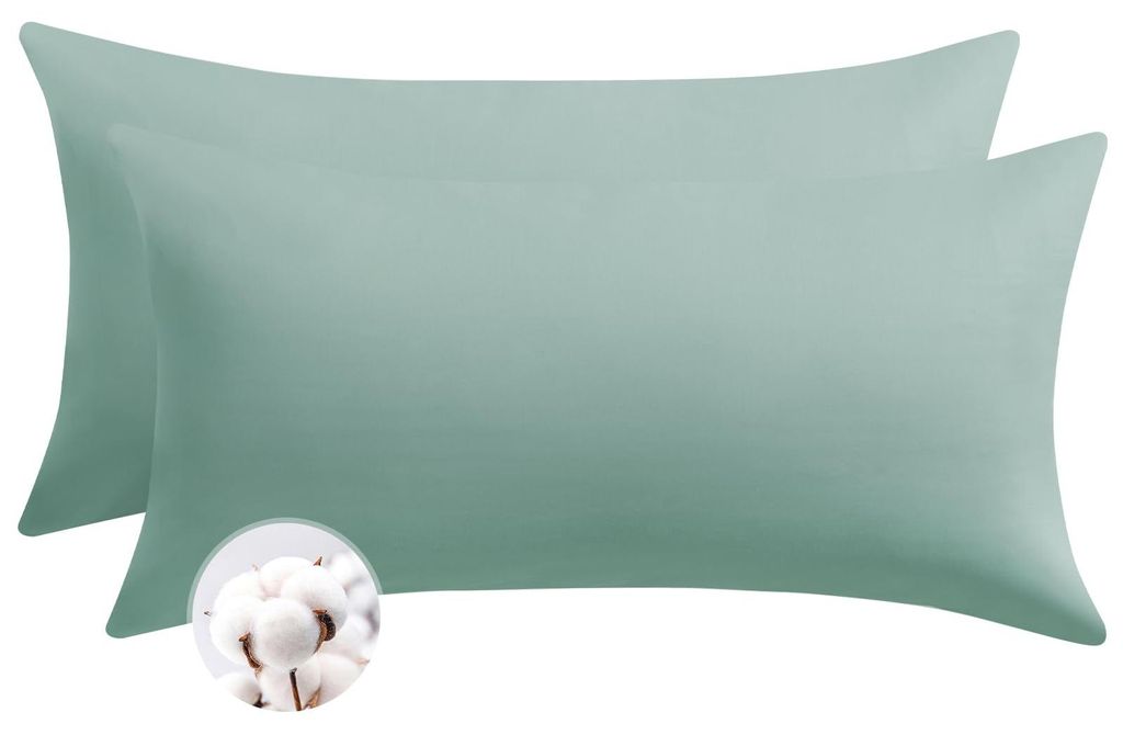 Kissenbezug 40 x 80 cm, Baumwolle, 2er-Set – weicher Kissenbezug 40 x 80 cm, grün mit Reißverschluss, salbeigrüner Kissenbezug 40 x 80 cm