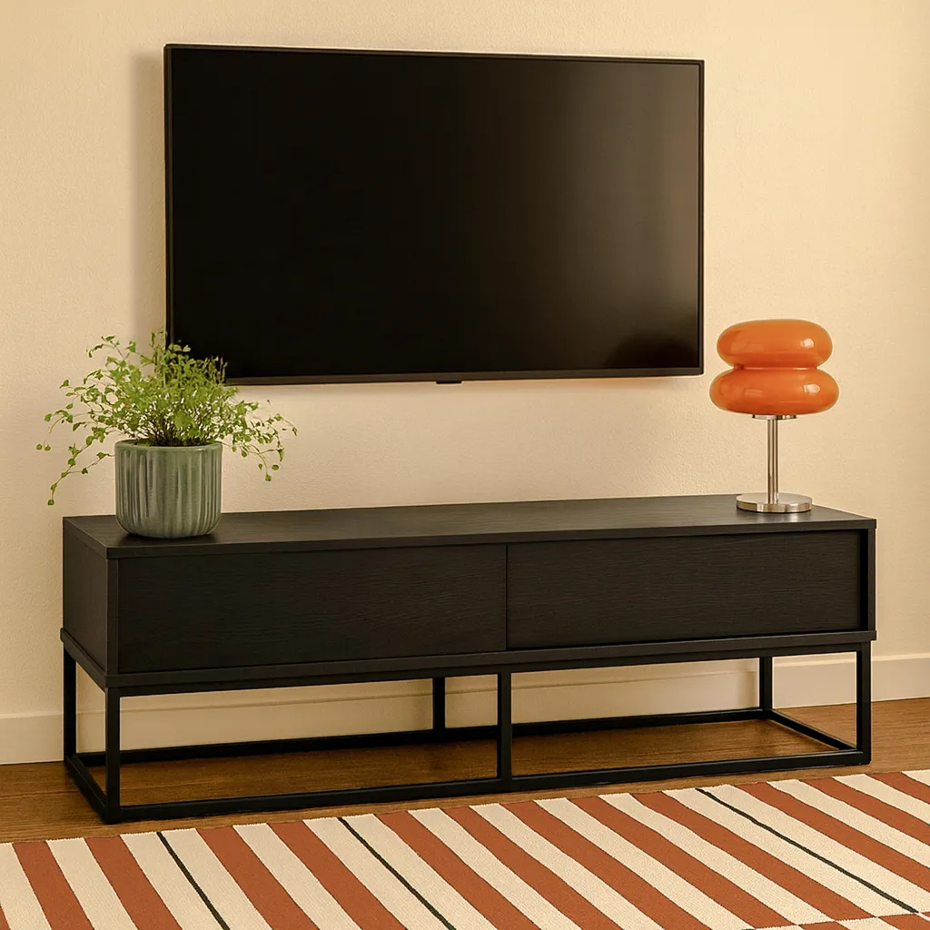 Meuble TV 2 portes Jasper noir L140 cm Oviala - Design contemporain