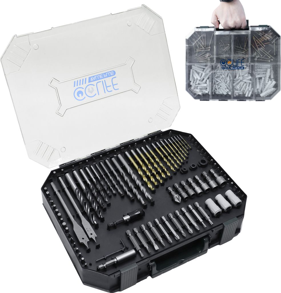 CCLIFE Bohrer Set Gemischt 400tlg für Holz, Metall, Stein, Kunststoff, Ziegel, Schraubendreher-PH PZ SL Torx, enthält HSS Spiralbohrer, Flachfrä...