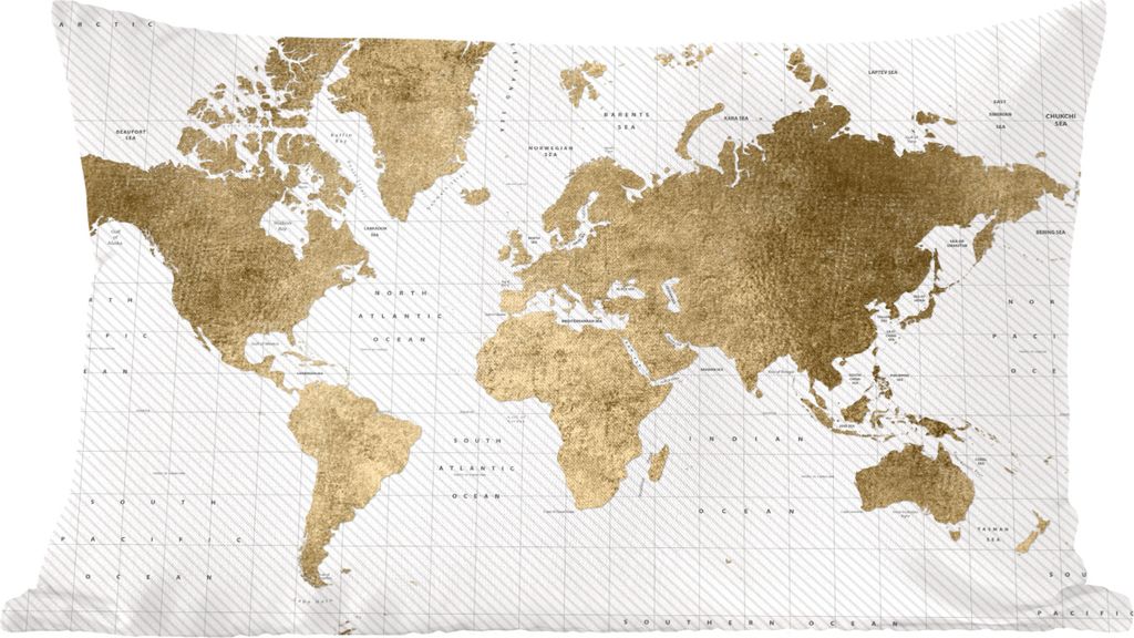 MuchoWow Zierkissen Sofakissen Wohnzimmer Dekokissen 50x30 cm Weltkarte - Gold - Glitter - Wohnzimmerdekoration - Polster mit Photo