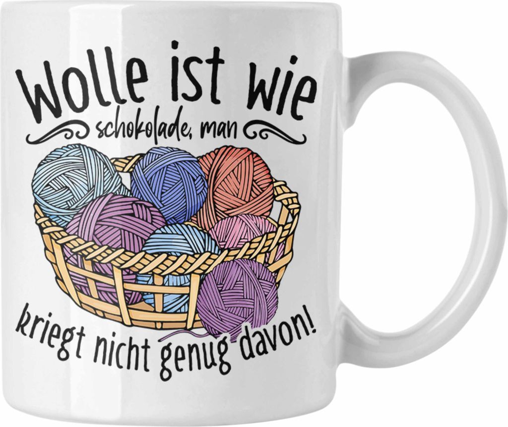 Trendation - Stricken Tasse Geschenk Häkeln Geschenkidee Mama Oma Rentner (Weiß)
