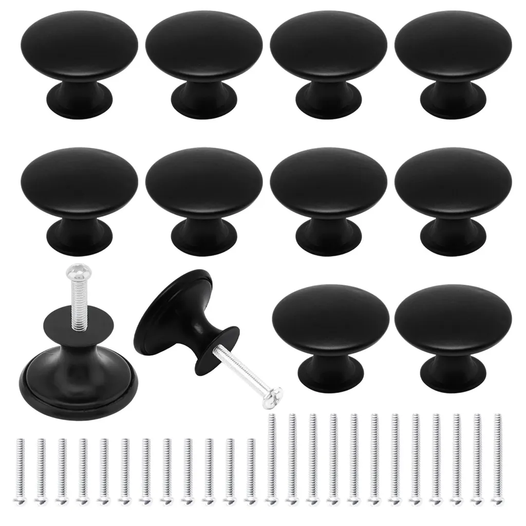 12 Boutons de Meuble 29mm en Acier Noir Vintage pour Tiroir et Armoire