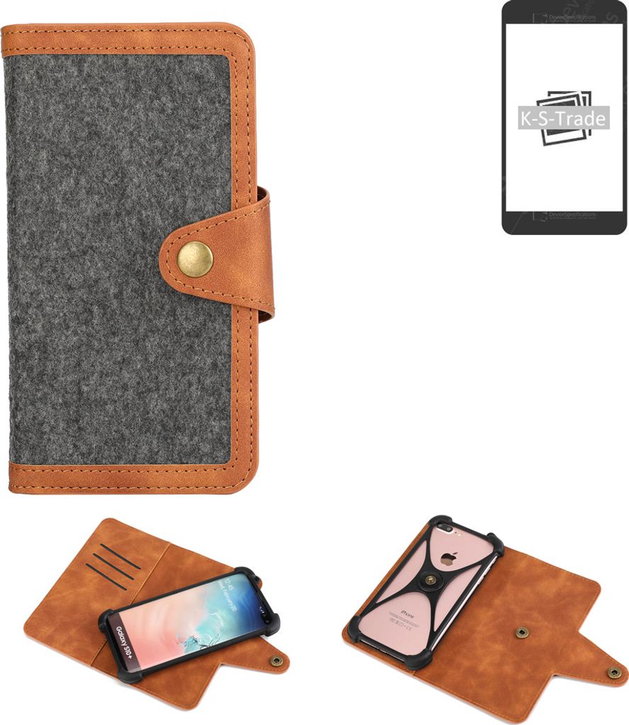 K-S-Trade Schutzhülle Handyhülle kompatibel mit Apple iPhone 12 Filz Hülle Kunst-Leder dunkelgrau braun (1x)