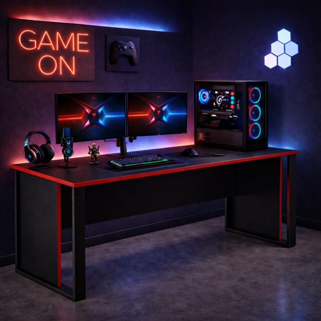 Homidea Vortex, bureau de jeu de 150 cm, noir/rouge – Image du produit 