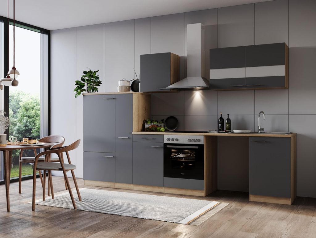 Küche Küchenzeile für Unterbau Waschmaschine Eiche Grau Merle 310 cm Respekta