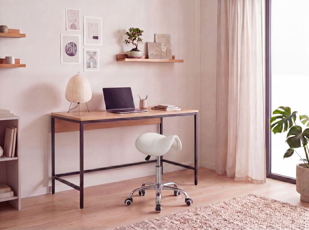 FineBuy MENTON Sattel-Hocker Weiß Arbeitshocker mit Kunstleder-Bezug Sitzhocker höhenverstellbar Drehhocker mit Rollen Kosmetikhocker & Praxishocker