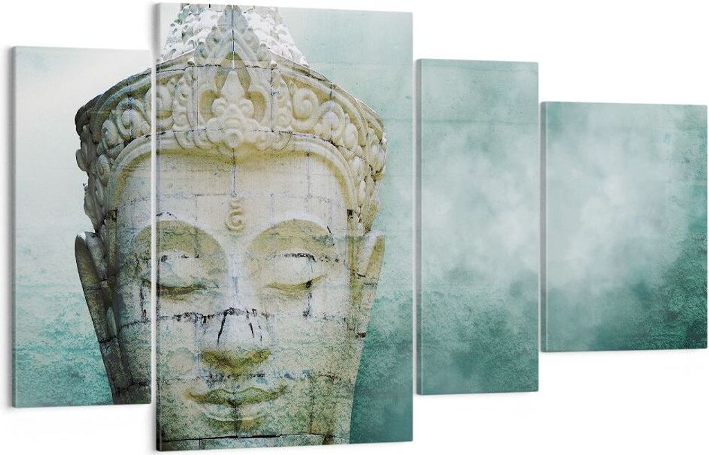 Bild auf Leinwand - Leinwandbild - 4 Teile - Buddha Grafik Türkis - 120x70cm - Wand Bild - Wanddeko - Wandbilder - Leinwanddruck - Bilder - Wandde...