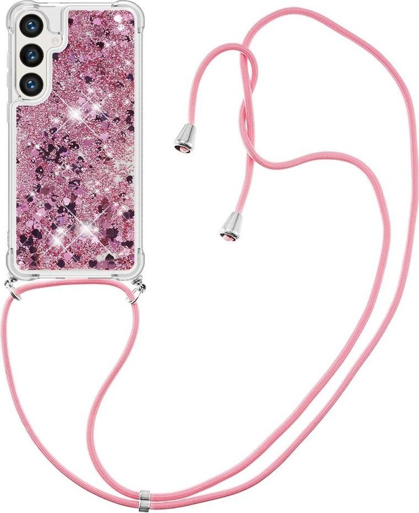 Samsung Galaxy S24 Hülle - Coverup Liquid Glitzer Back Cover mit Handykette - Roségold