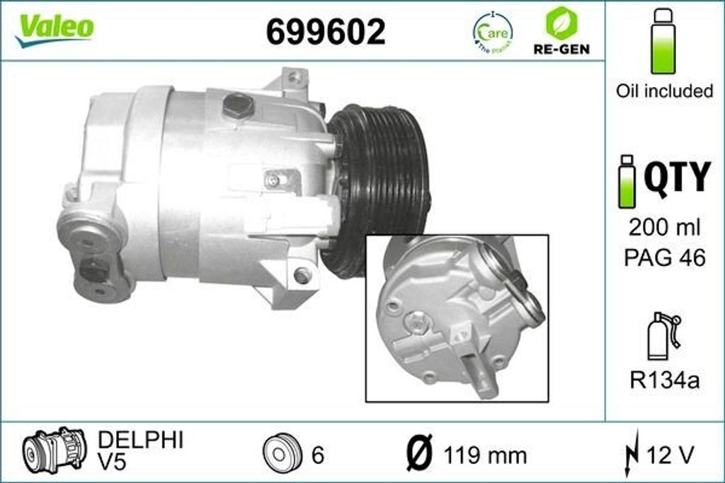 VALEO 699602 V5 Klimaanlage Klimakompressor PAG 46 R134a für OPEL Astra G CC (T98) Astra G Caravan (T98) ASTRA G Cabriolet (F67) VECTRA B (36)