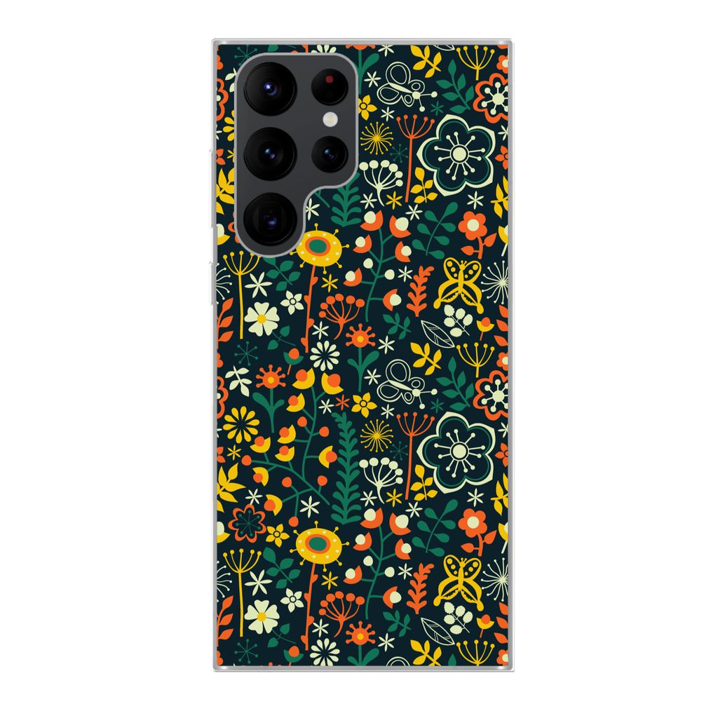 MuchoWow Handyhülle Schutzhülle Hülle für Samsung Galaxy S22 Ultra Mädchen - Schmetterling - Pflanzen - Muster - Mädchen - Kinder - Mädche...