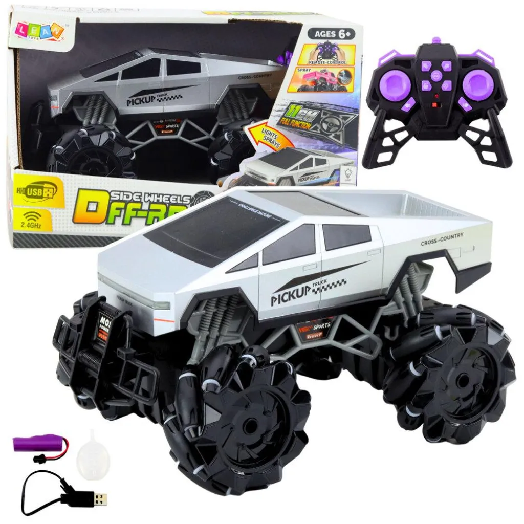 Voiture télécommandée tout-terrain pour enfant - Pick-up RC fumée et LED