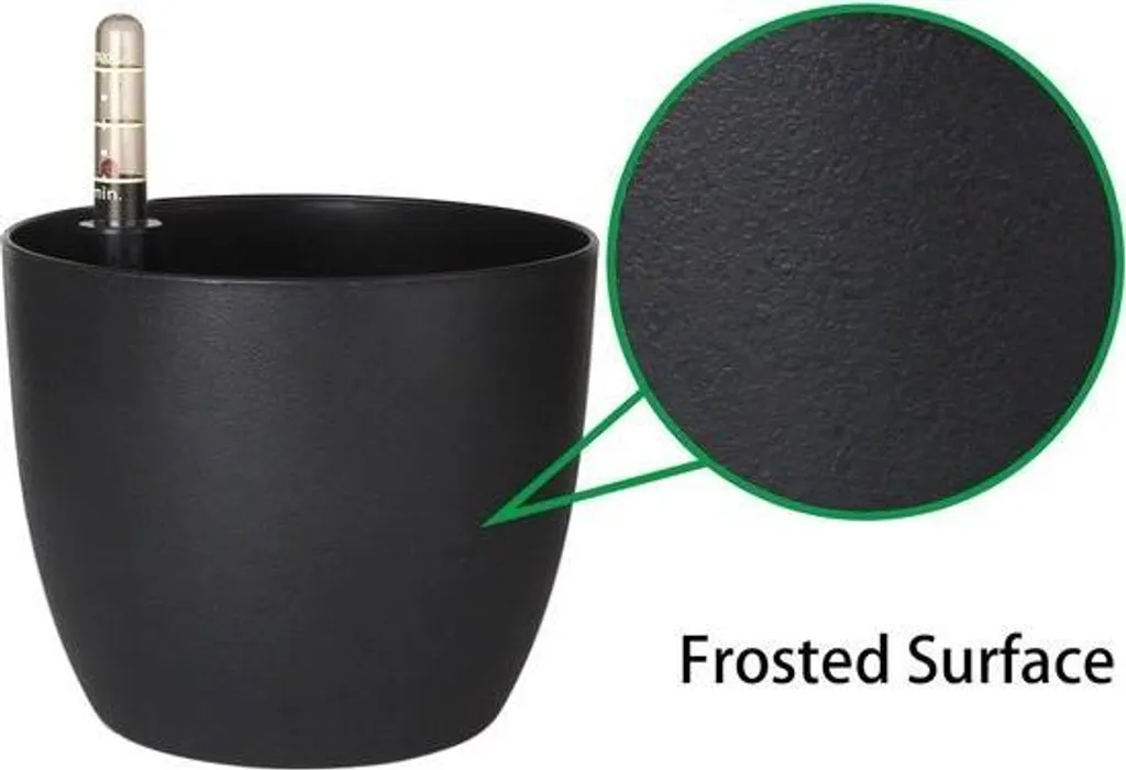 Vaso da fiori con serbatoio d'acqua - Autoinnaffiante - Set di 4 - Nero - 15 cm - 3