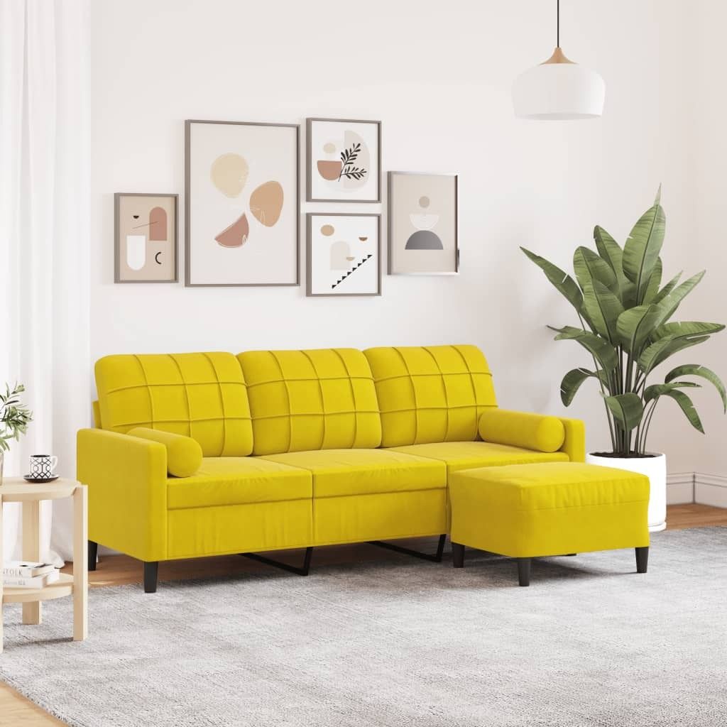 Maison Exclusive - 3-Sitzer-Sofa mit Hocker Gelb 180 cm Samt